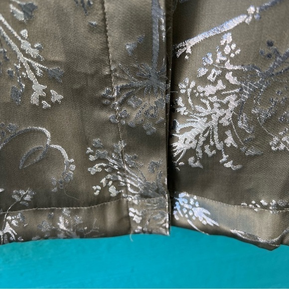 SILVER Lamé SILK OLIVE GREEN BUTTON DOWN OVERSIZED WHIMSIGOTH BLOUSE SMALL NEW - Picture 7 of 11